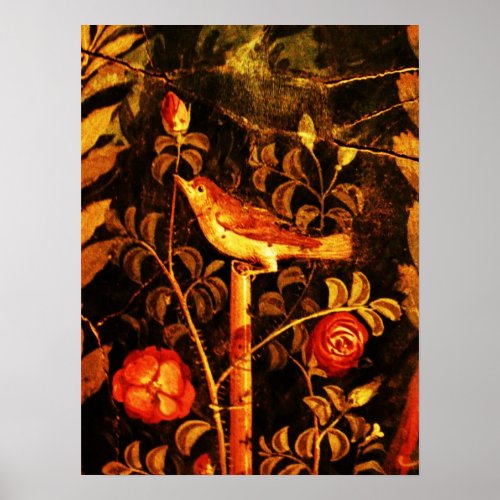 NIGHTINGALE WITH ROSES Red Black Yellow Poster