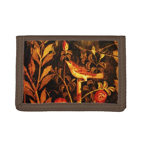 NIGHTINGALE WITH ROSES Red Black Yellow Trifold Wallet