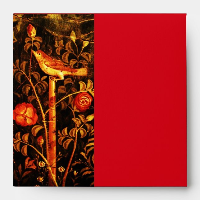 NIGHTINGALE WITH ROSES , Red Yellow Black Envelope (Front)