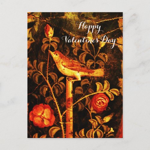 NIGHTINGALE WITH ROSES Valentines Day Holiday Postcard