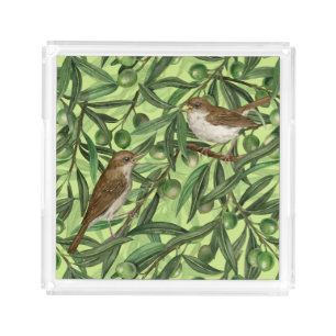 Nightingales in the olive tree 2 acrylic tray