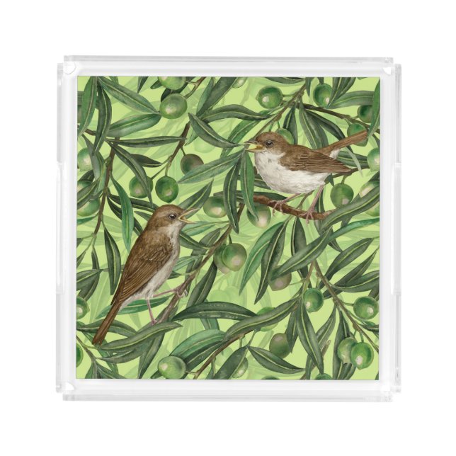 Nightingales in the olive tree 2 acrylic tray (Front)