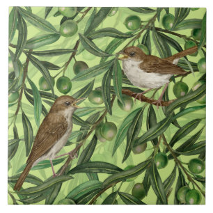 Nightingales in the olive tree 2 ceramic tile
