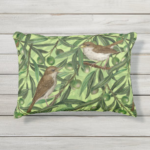 Nightingales in the olive tree 2 outdoor pillow