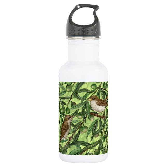 Nightingales in the olive tree 2 stainless steel water bottle (Front)