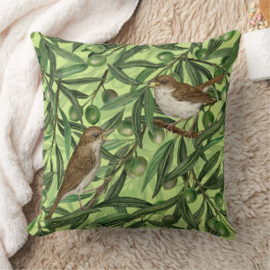 Nightingales in the olive tree 2 throw pillow