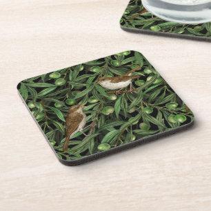 Nightingales in the olive tree 3 beverage coaster