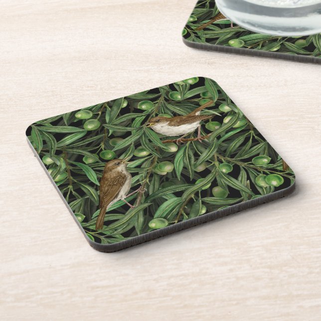 Nightingales in the olive tree 3 beverage coaster (Left Side)