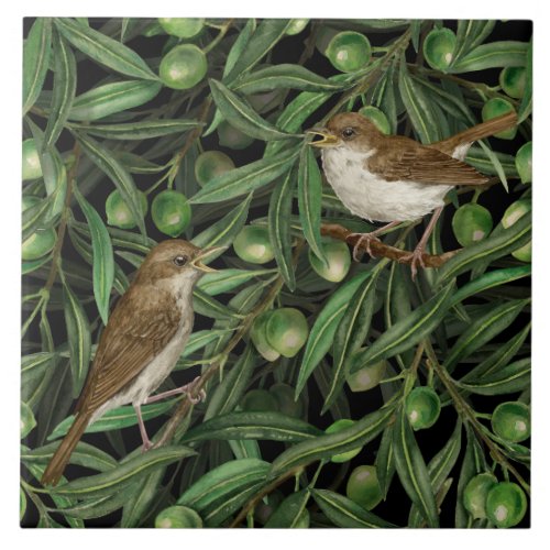 Nightingales in the olive tree 3 ceramic tile