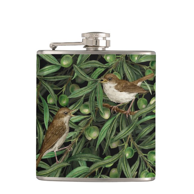 Nightingales in the olive tree 3 flask (Front)
