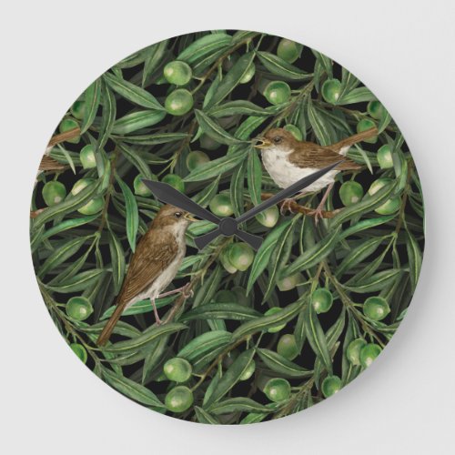Nightingales in the olive tree 3 large clock