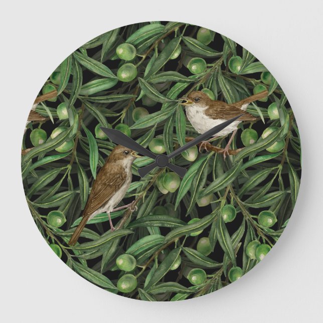 Nightingales in the olive tree 3 large clock (Front)