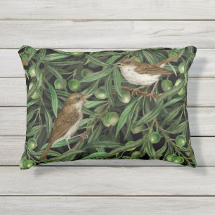 Nightingales in the olive tree 3 outdoor pillow