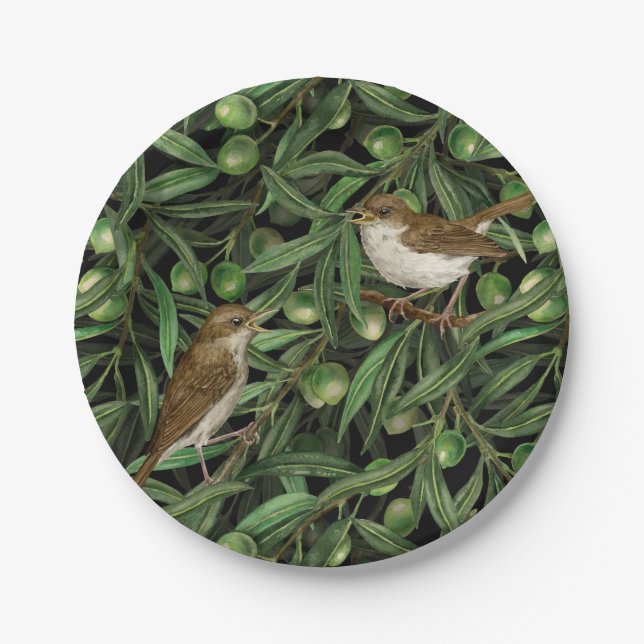 Nightingales in the olive tree 3 paper plates (Front)