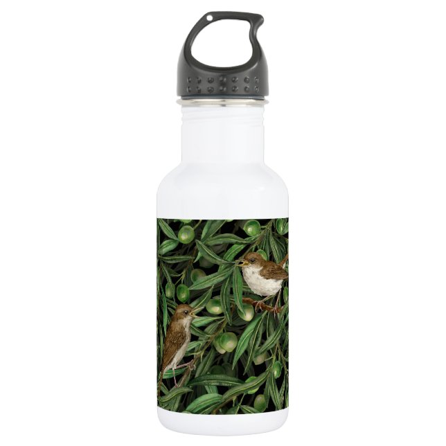 Nightingales in the olive tree 3 stainless steel water bottle (Front)