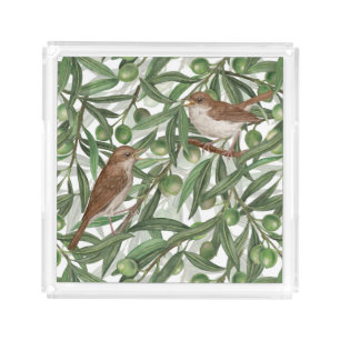 Nightingales in the olive tree acrylic tray