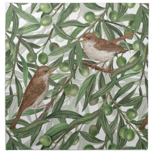 Nightingales in the olive tree cloth napkin