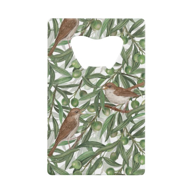 Nightingales in the olive tree credit card bottle opener (Front)