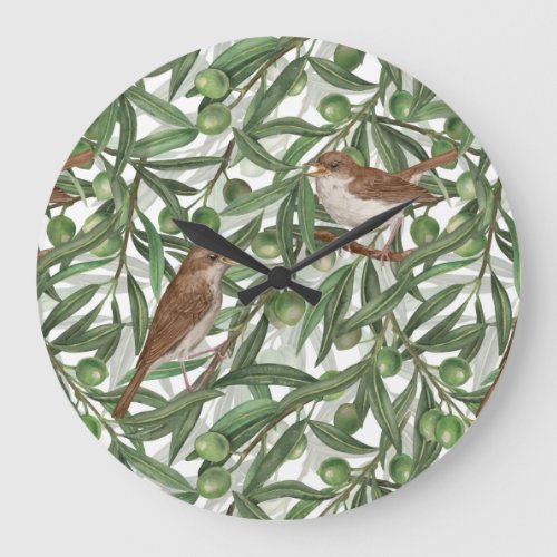 Nightingales in the olive tree large clock