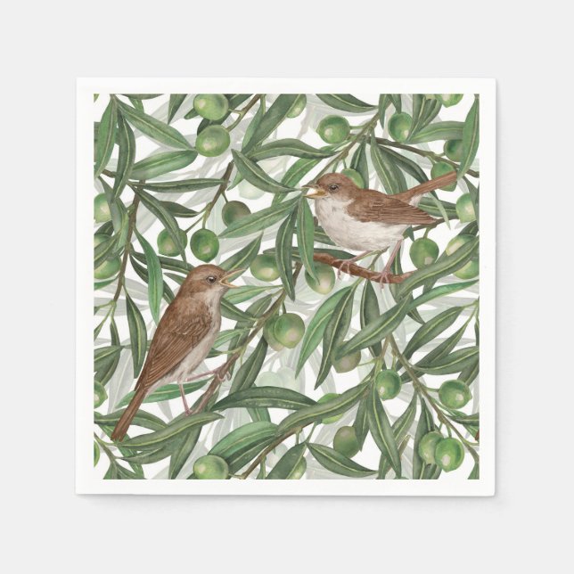 Nightingales in the olive tree napkins (Front)