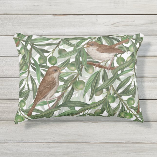 Nightingales in the olive tree outdoor pillow (Front)