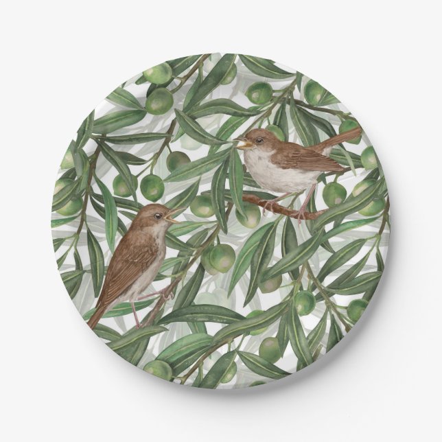 Nightingales in the olive tree paper plates (Front)
