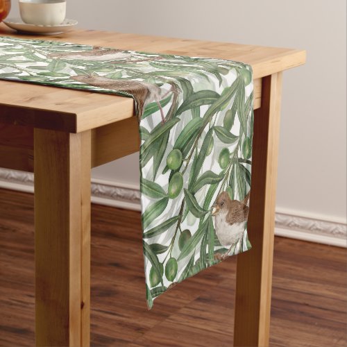 Nightingales in the olive tree short table runner