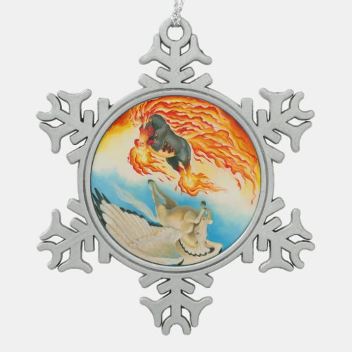 Nightmare  and Mesa Pegasus Yin Yang Snowflake Pewter Christmas Ornament