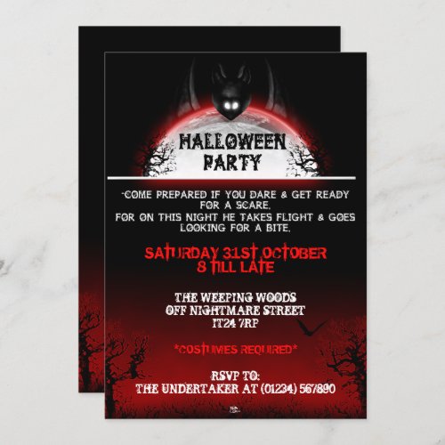 Nightmare Bat Halloween Invitations