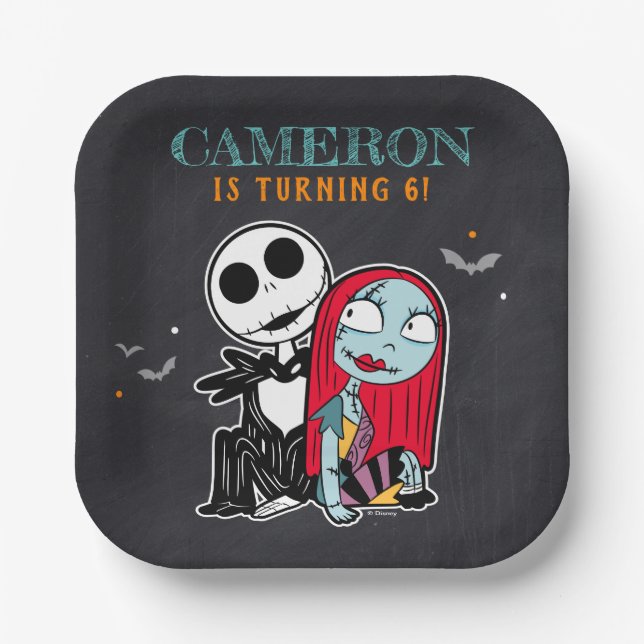Nightmare Before Christmas Chalkboard Birthday Paper Plates (Front)