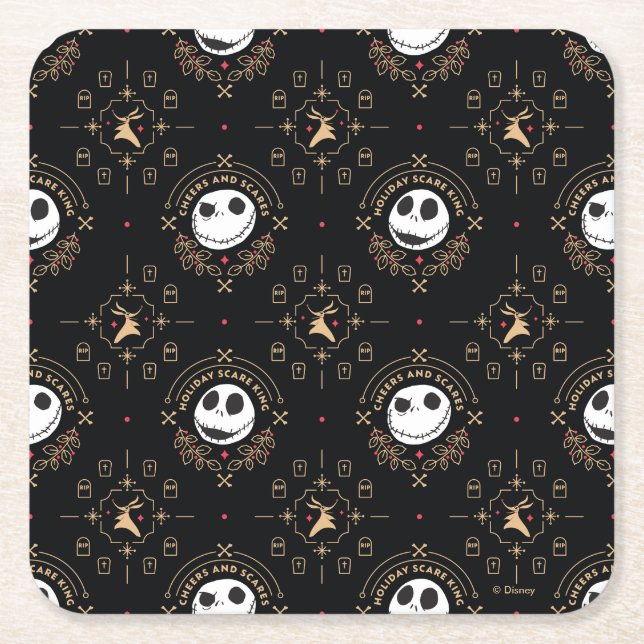 Nightmare Before Christmas | Cheers and Scares Square Paper Coaster (Front)