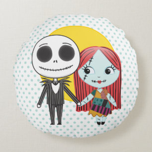 Nightmare Before Christmas Jack & Sally Emoji Round Pillow