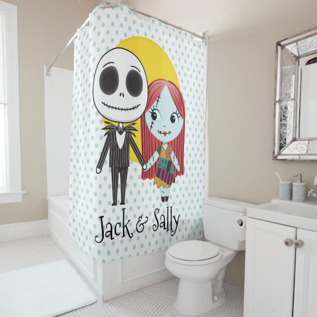 Nightmare Before Christmas | Jack & Sally Emoji Shower Curtain (In Situ)