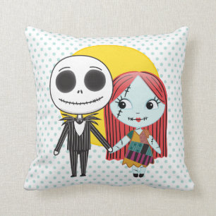 Nightmare Before Christmas Jack & Sally Emoji Throw Pillow