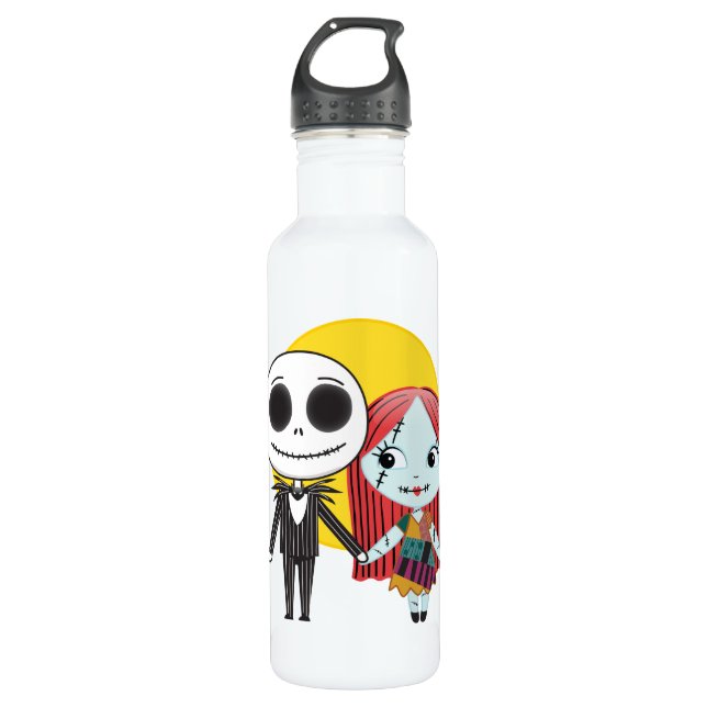 Nightmare Before Christmas | Jack & Sally Emoji Water Bottle (Front)