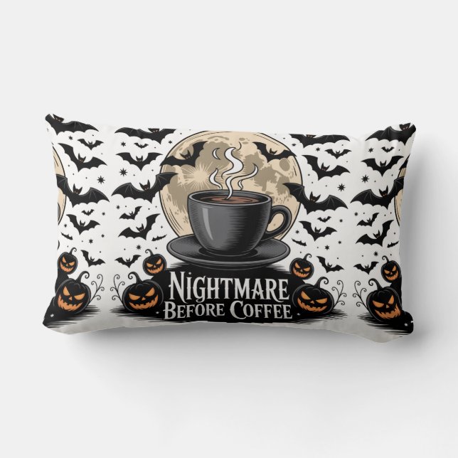 Nightmare Before Coffee Halloween Lumbar Pillow (Back)