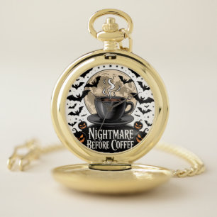 Nightmare Before Coffee Halloween Pocket Watch