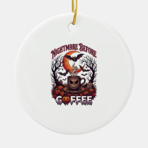Nightmare Before Coffee Halloween Skull Mug Ghost Ceramic Ornament