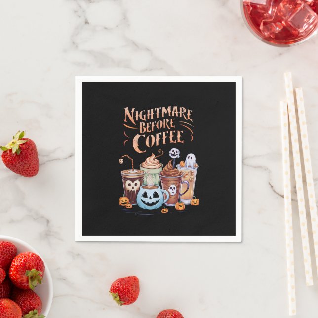 Nightmare Before Coffee Pumpkin Spice Halloween Napkins (Insitu)