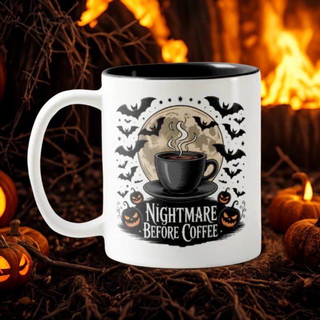 Nightmare Before Coffee Spooky Autumn Coffee Lover Two-Tone Coffee Mug (Creator Uploaded)