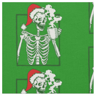 nightmare christmas skeleton drinking coffee skull fabric