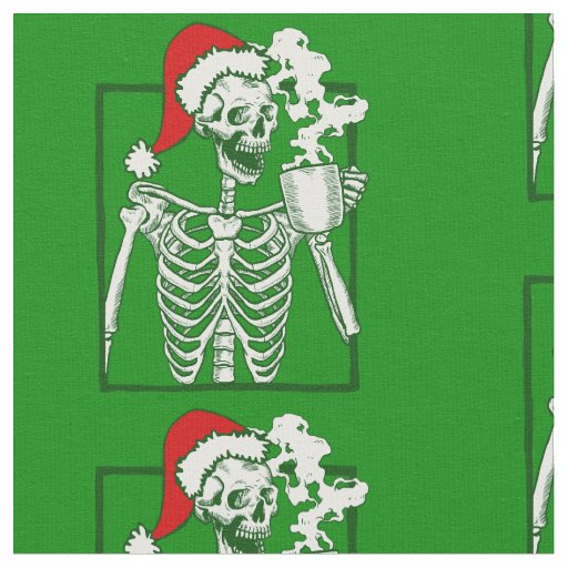 nightmare christmas skeleton drinking coffee skull fabric