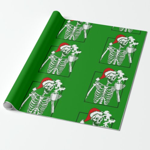 nightmare christmas skeleton drinking coffee skull wrapping paper