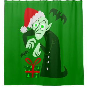 nightmare christmas vampire santa nosferatu green shower curtain