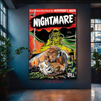 Nightmare Creepy Mask Vintage Horrror Comics Framed Art