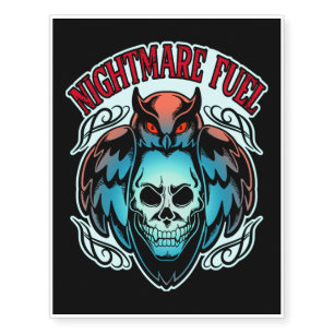 Nightmare Fuel, Halloween Scary Creepy Owl & Skull Temporary Tattoos
