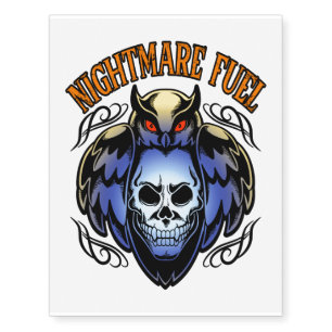 Nightmare Fuel, Halloween Scary Creepy Owl & Skull Temporary Tattoos
