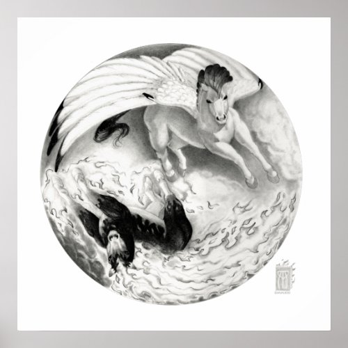NightmareMesa Pegasus Yin Yang in black and white Poster