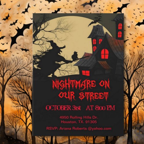Nightmare On Your Street Scary Halloween Party  Invitation