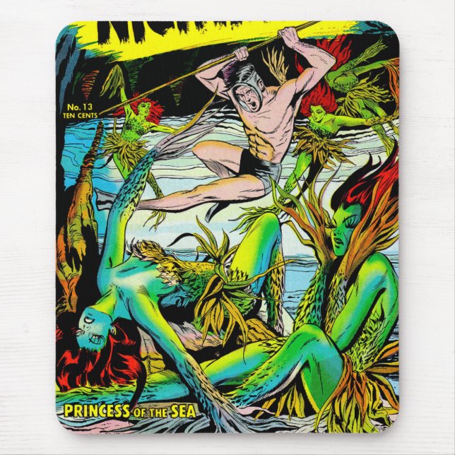 Nightmare Sea Mermaid Princess Vintage Comics Mouse Pad (Front)